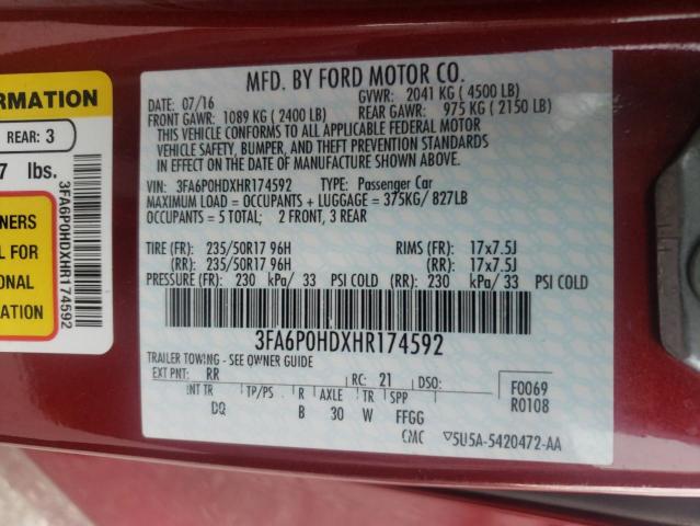 2017 FORD FUSION SE - 3FA6P0HDXHR174592