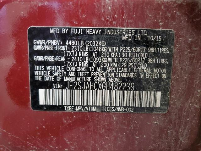 2016 SUBARU FORESTER 2 JF2SJAHCXGH482239