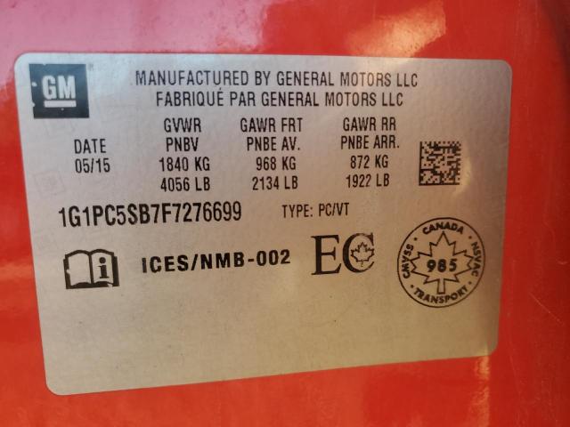 2015 CHEVROLET CRUZE LT 1G1PC5SB7F7276699