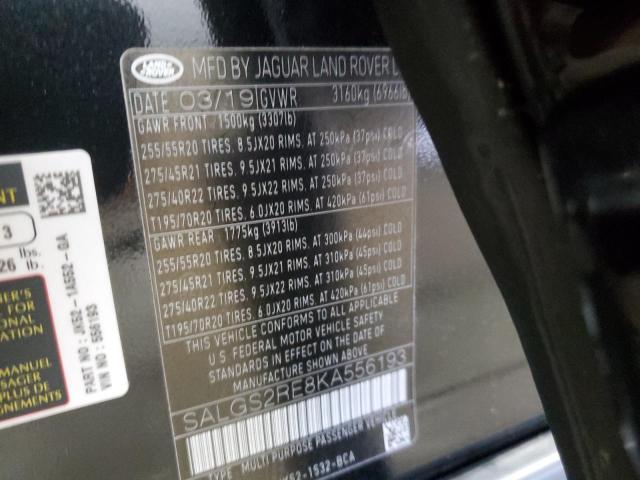 2019 LAND ROVER RANGE ROVER SUPERCHARGED SALGS2RE8KA556193