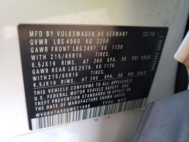 2016 VOLKSWAGEN TIGUAN S WVGBV7AX0GW571568