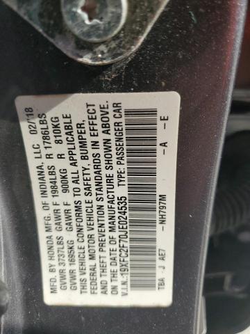 2018 HONDA CIVIC EX 19XFC2F70JE024535