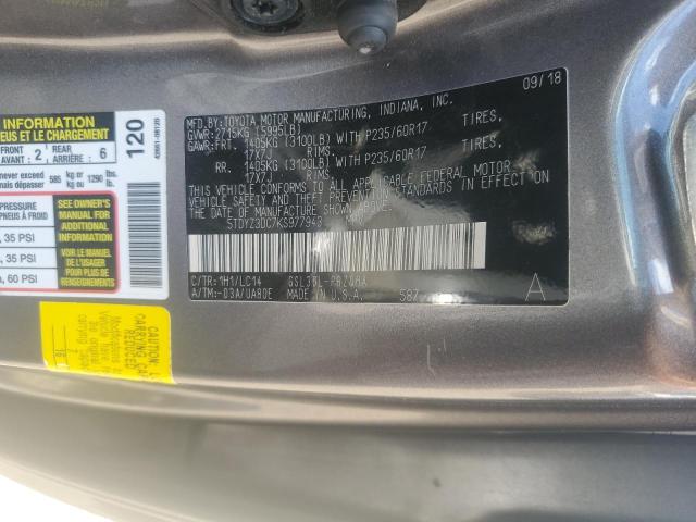 2019 TOYOTA SIENNA XLE 5TDYZ3DC7KS977943