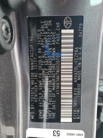 2022 TOYOTA CAMRY XSE 4T1K61AK7NU020707