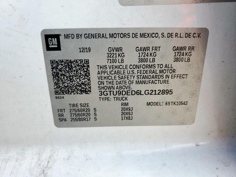 2020 GMC SIERRA K15 3GTU9DED6LG212895