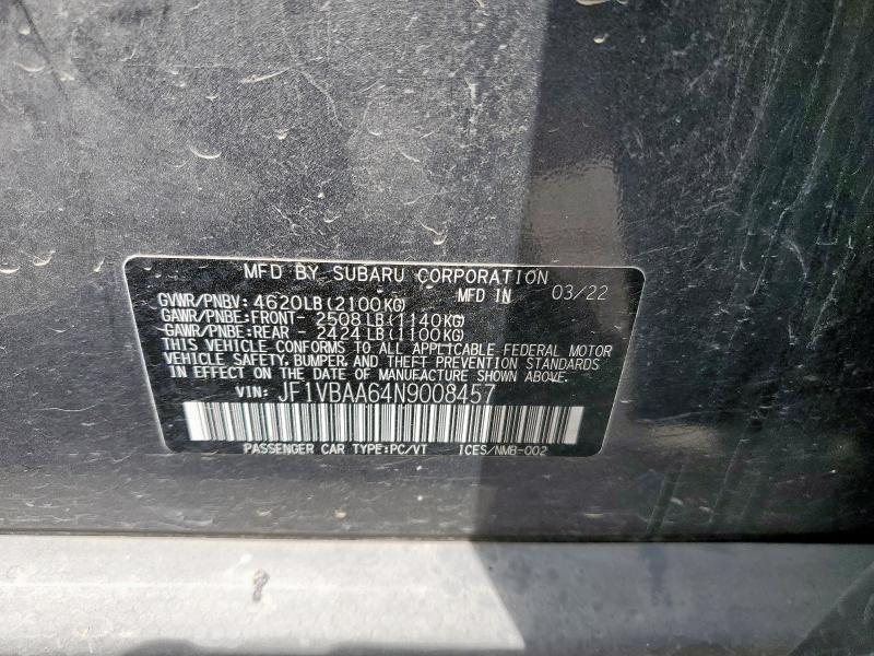 2022 SUBARU WRX JF1VBAA64N9008457