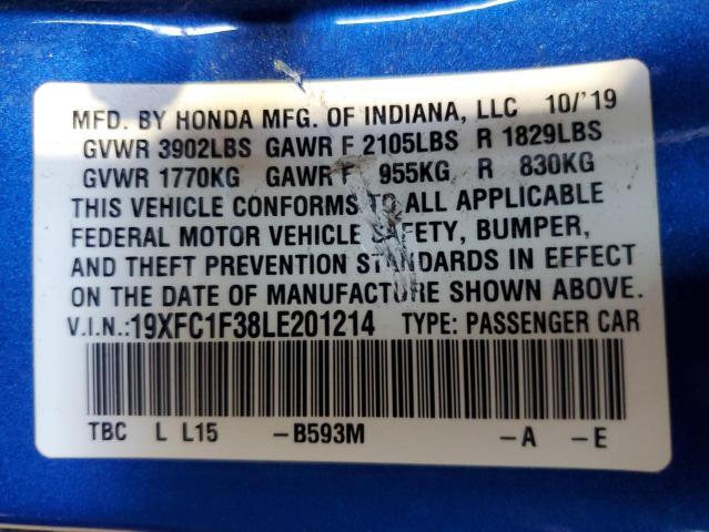 2020 HONDA CIVIC EX 19XFC1F38LE201214