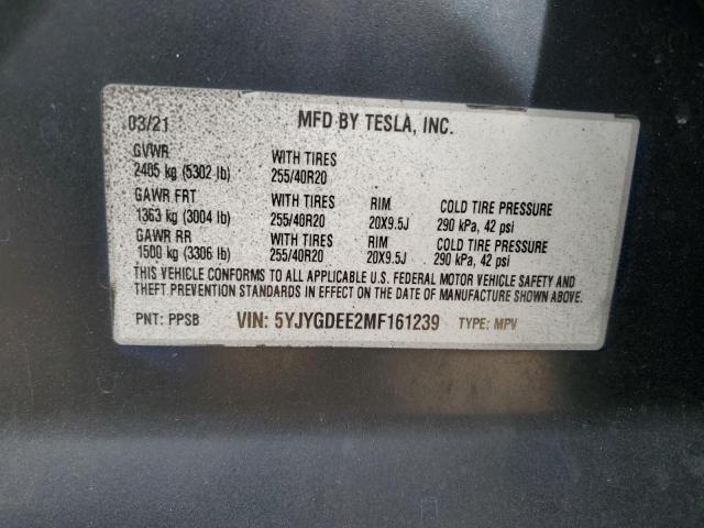 2021 TESLA MODEL Y 5YJYGDEE2MF161239