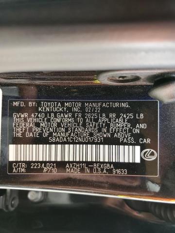 2022 LEXUS ES 300H BASE 58ADA1C12NU017931