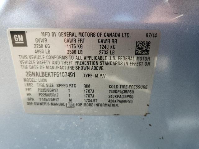 2015 CHEVROLET EQUINOX LT 2GNALBEK7F6107491