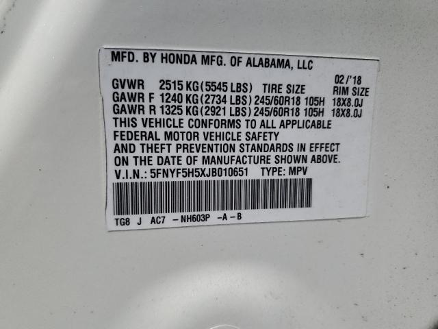 2018 HONDA PILOT EXL 5FNYF5H5XJB010651