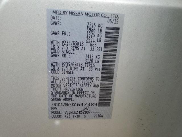 2019 NISSAN PATHFINDER S 5N1DR2MM3KC647389