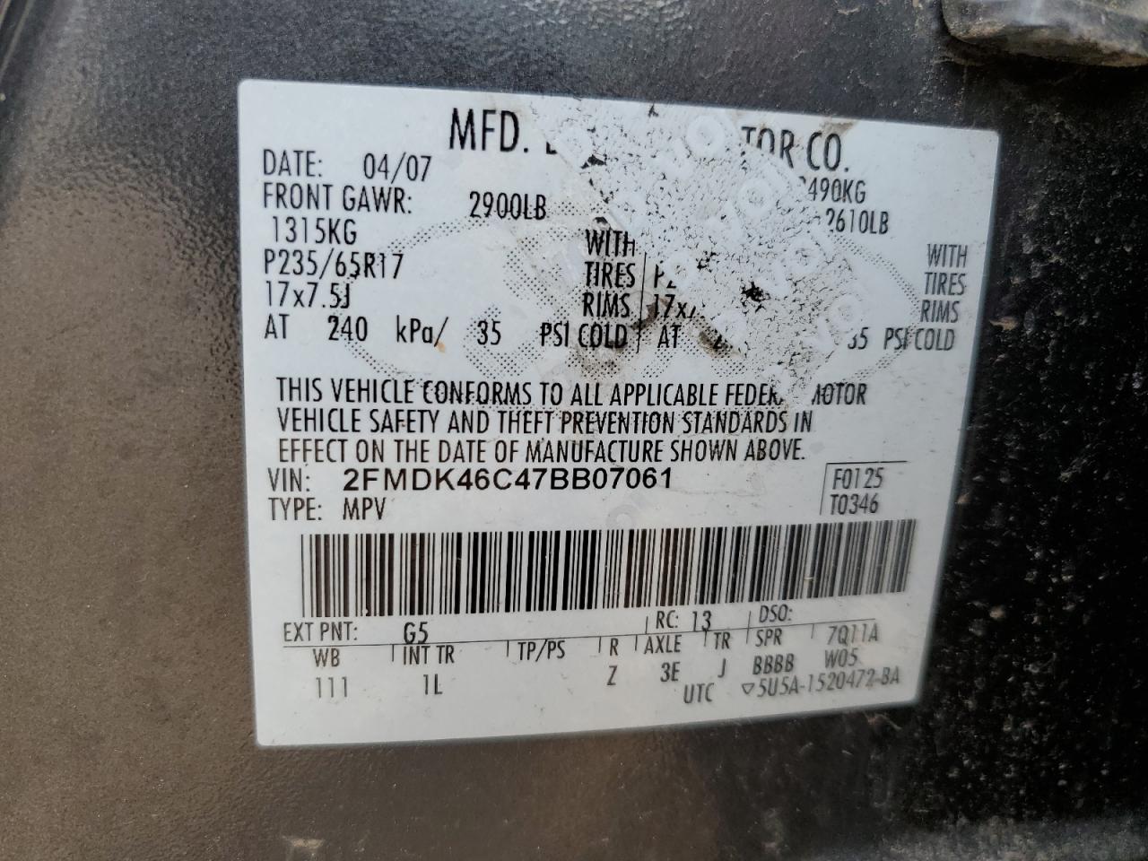 Lot #3279498395 2007 FORD EDGE SE