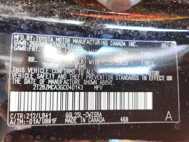 2016 LEXUS RX 350 BASE 2T2BZMCA3GC040143