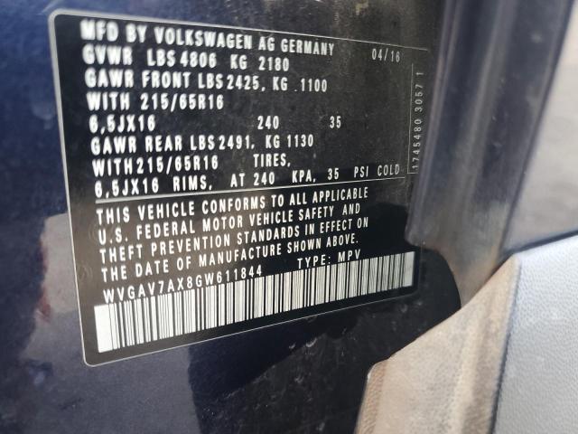 2016 VOLKSWAGEN TIGUAN S WVGAV7AX8GW611844