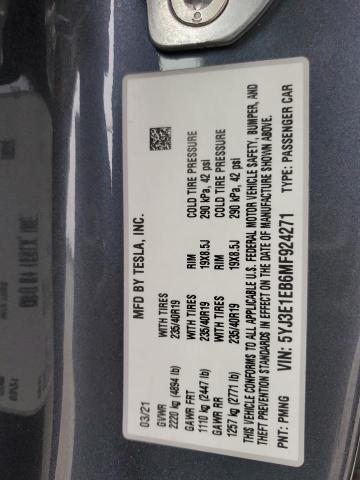 2021 TESLA MODEL 3 5YJ3E1EB6MF924271