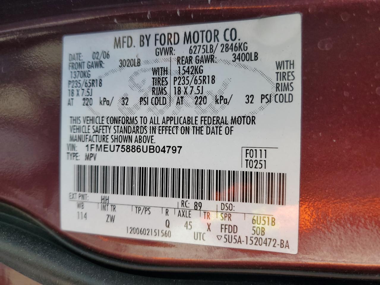 Lot #3311564237 2006 FORD EXPLORER LIMITED