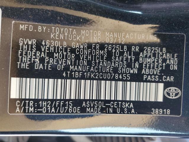 2012 TOYOTA CAMRY BASE - 4T1BF1FK2CU078455