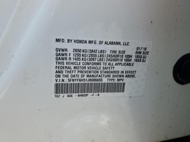 2018 HONDA PILOT EXL 5FNYF6H51JB006655