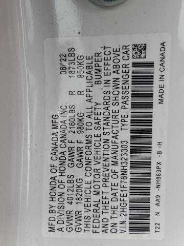 2022 HONDA CIVIC EX 2HGFE1F76NH323303
