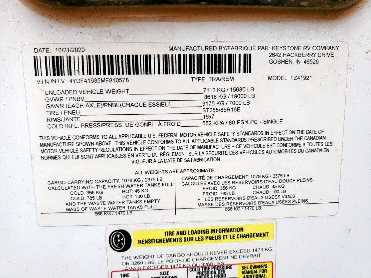 Lot #3232151567 2021 FUZION CAMPER