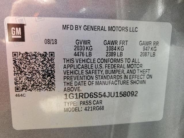2018 CHEVROLET VOLT PREMI 1G1RD6S54JU158092