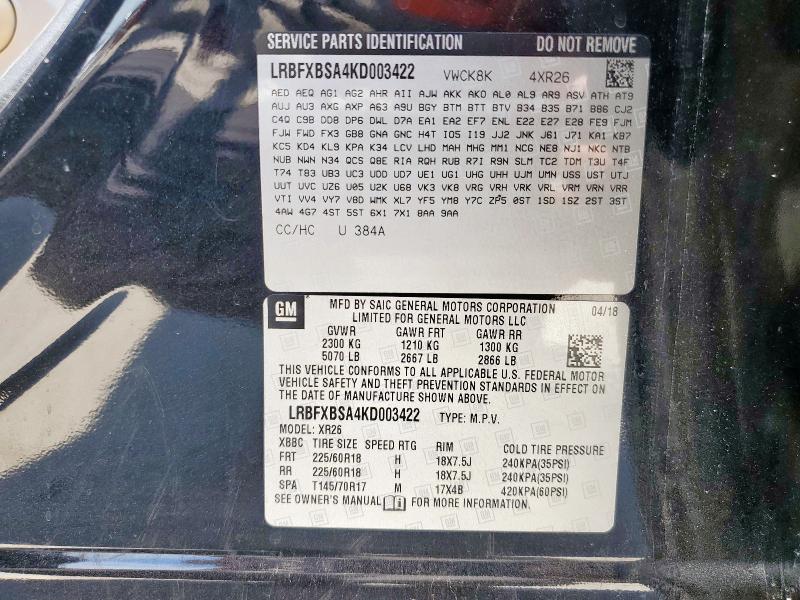 2019 BUICK ENVISION P LRBFXBSA4KD003422