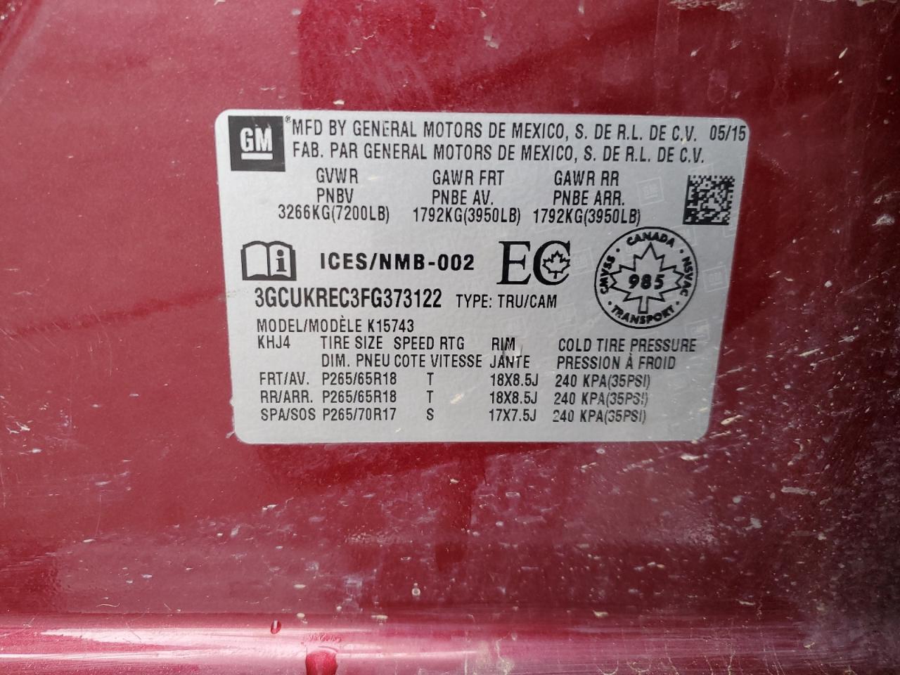 Lot #3294650035 2015 CHEVROLET SILVERADO K1500 LT