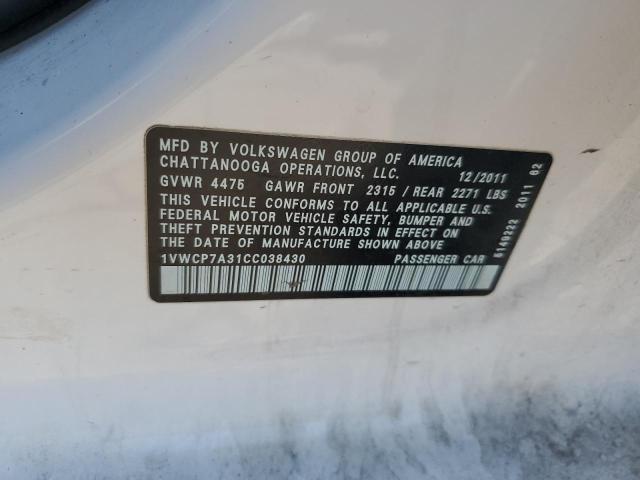2012 VOLKSWAGEN PASSAT SEL - 1VWCP7A31CC038430