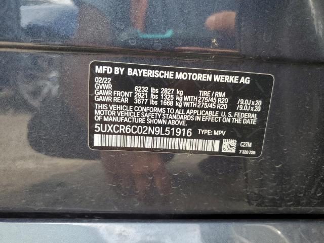 2022 BMW X5 XDRIVE40I 5UXCR6C02N9L51916