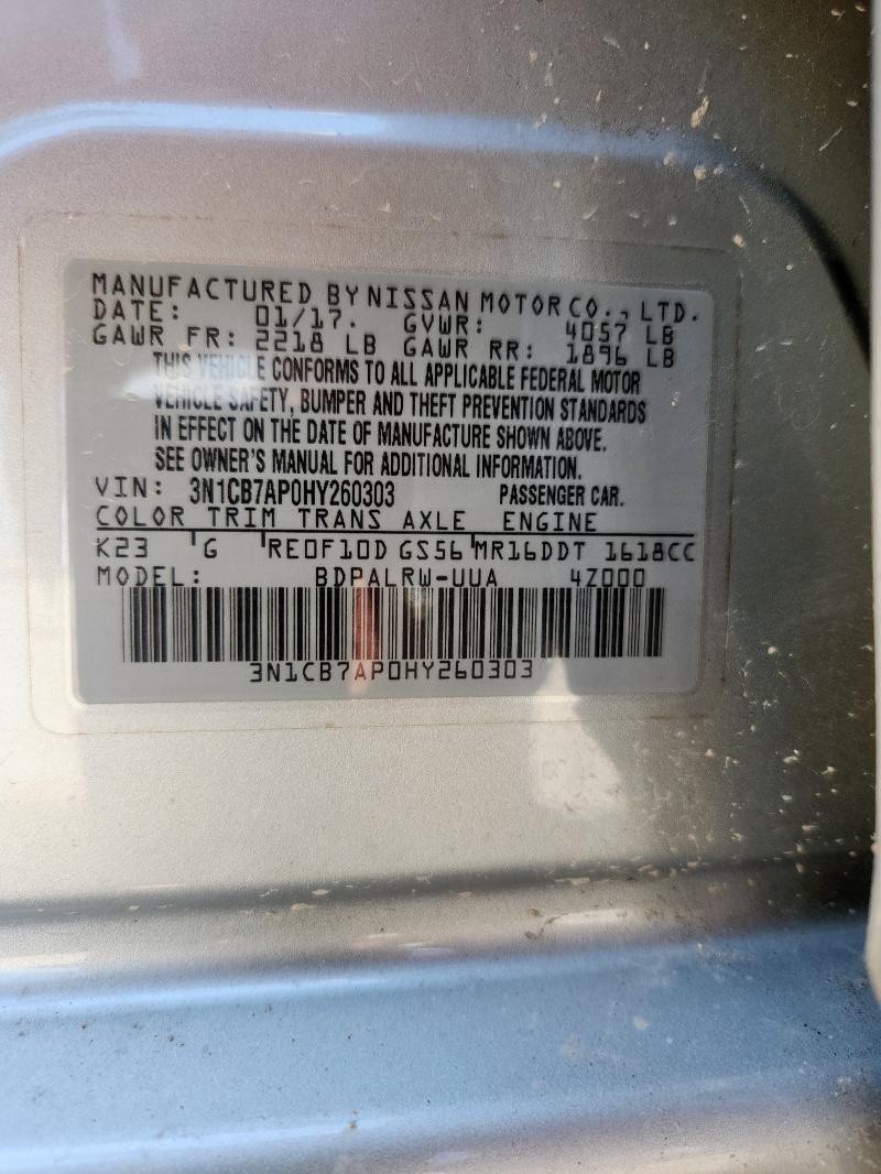 2017 NISSAN SENTRA SR TURBO 3N1CB7AP0HY260303