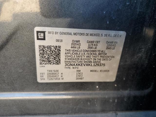 2019 CHEVROLET EQUINOX LT 3GNAXKEVXKL129375