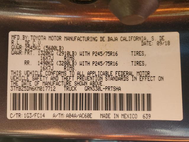 2019 TOYOTA TACOMA DOU - 3TMBZ5DN6KM017712