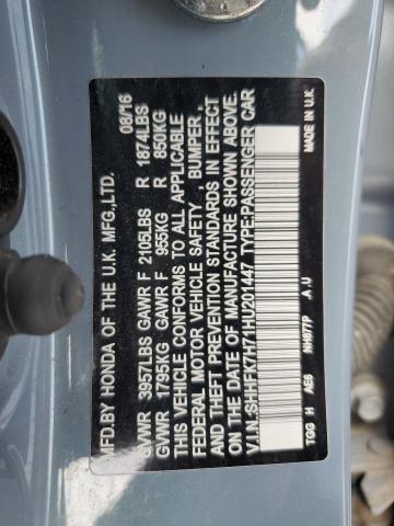 2017 HONDA CIVIC EXL SHHFK7H71HU201447