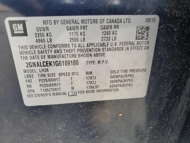 2016 CHEVROLET EQUINOX LT 2GNALCEK1G6109180