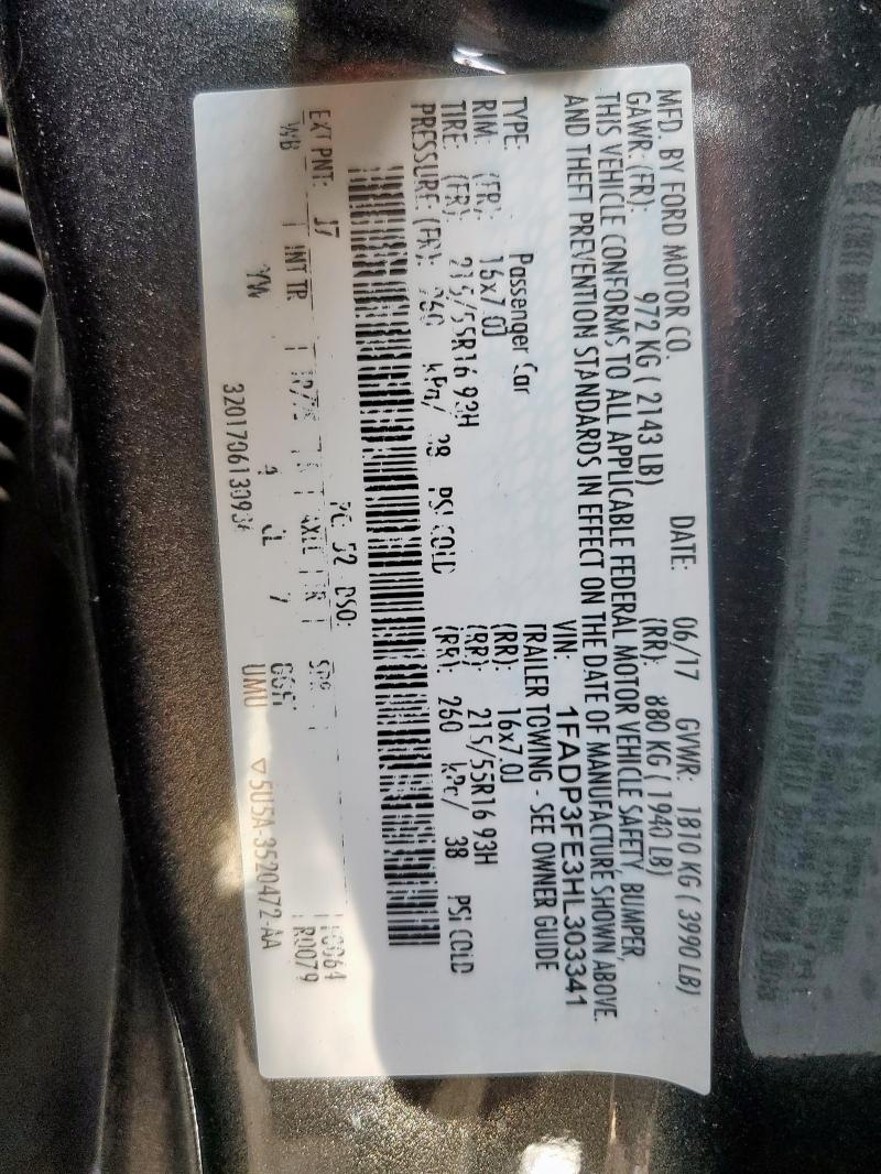 2017 FORD FOCUS SE - 1FADP3FE3HL303341