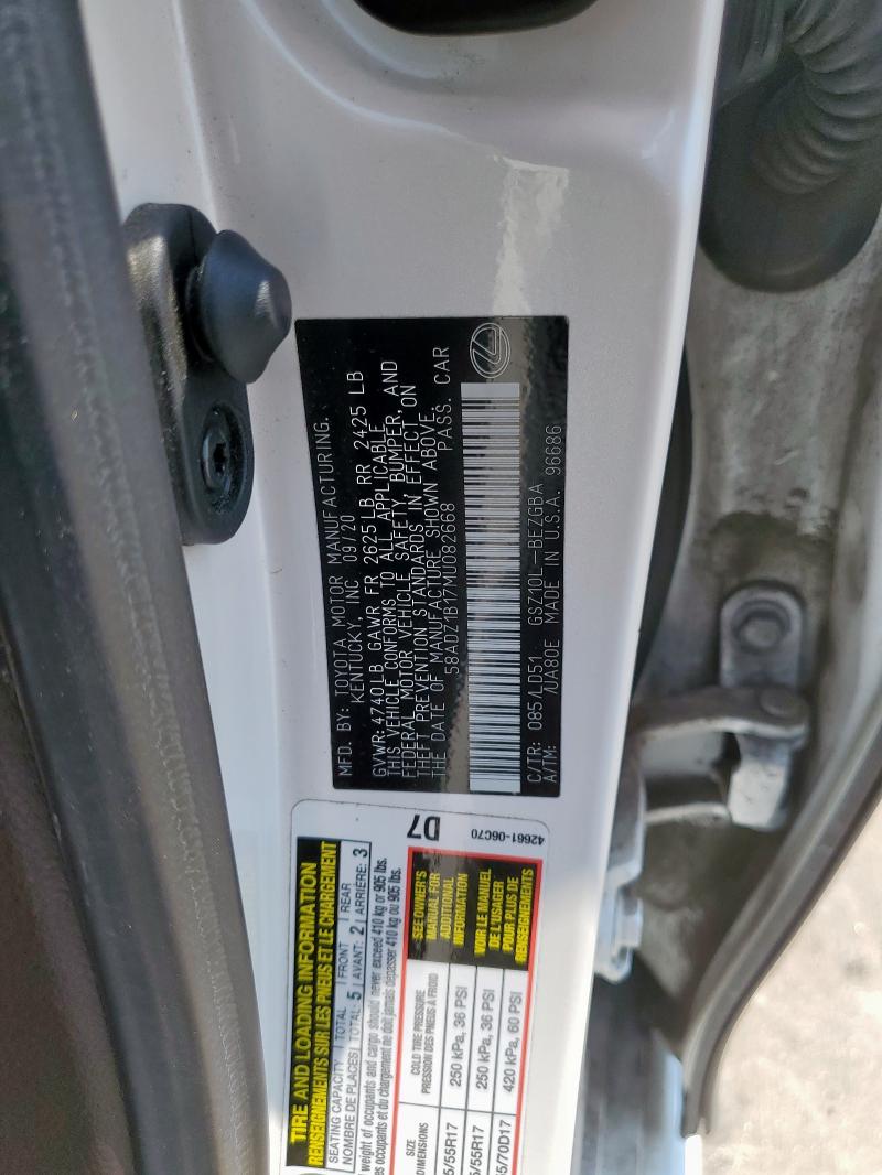 2021 LEXUS ES 350 BAS 58ADZ1B17MU082668