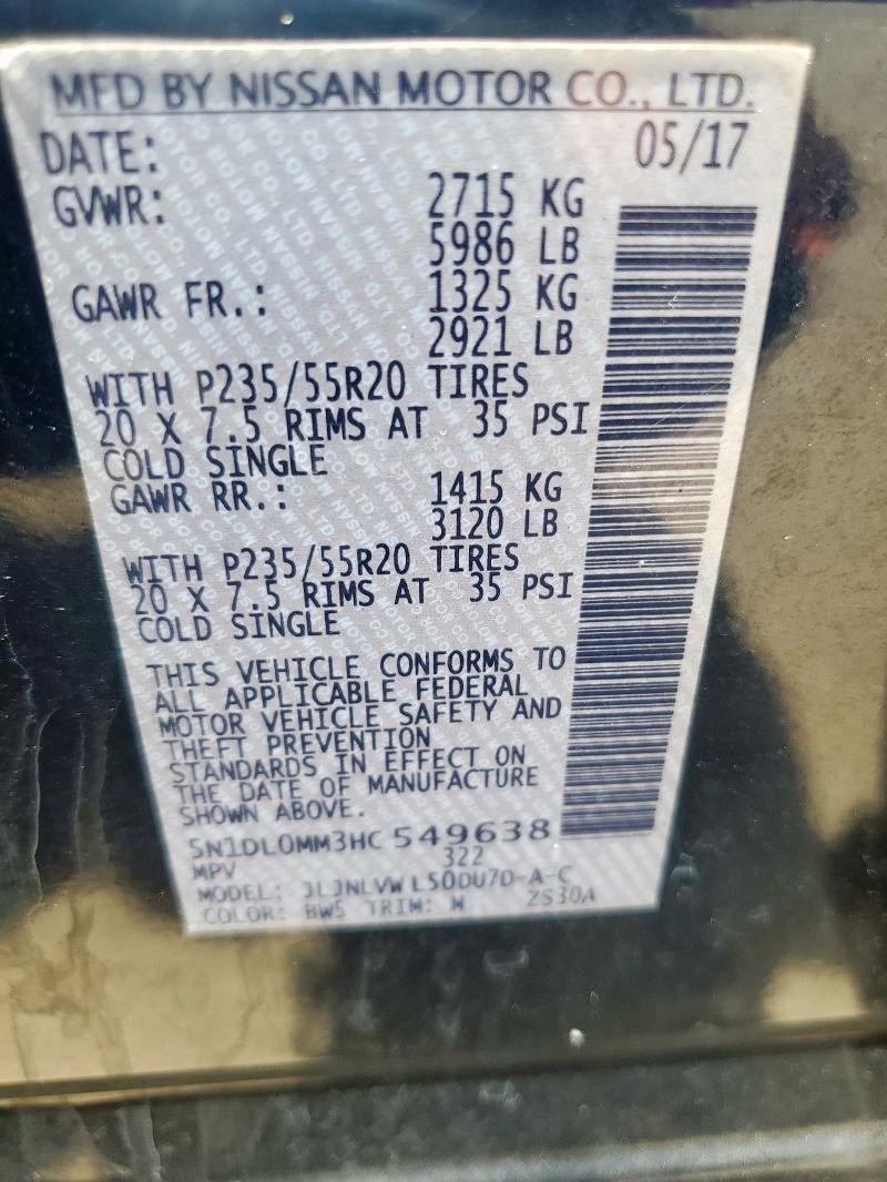 2017 INFINITI QX60 5N1DL0MM3HC549638