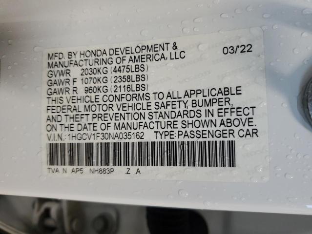 2022 HONDA ACCORD SPORT 1HGCV1F30NA035162