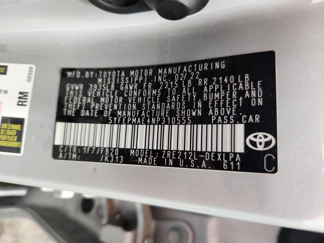2022 TOYOTA COROLLA LE 5YFEPMAE4NP310555
