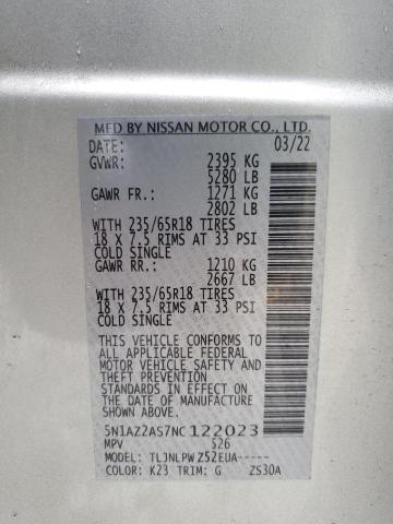 2022 NISSAN MURANO S 5N1AZ2AS7NC122023