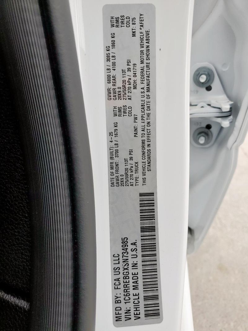 2025 RAM 1500 BIG H 1C6RREBGXSN734985