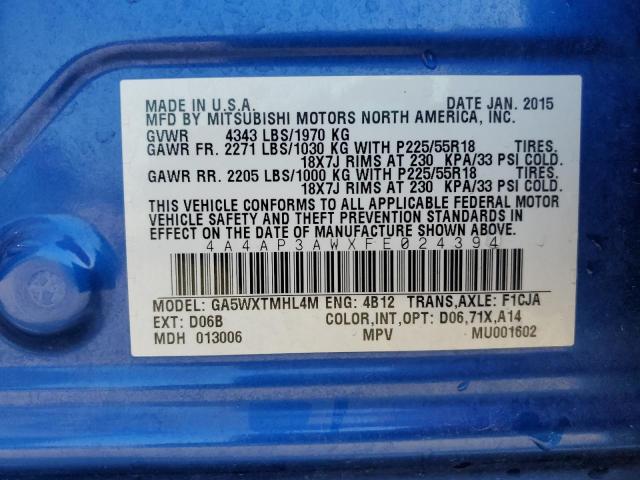 2015 MITSUBISHI OUTLANDER 4A4AP3AWXFE024394