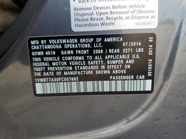 2015 VOLKSWAGEN PASSAT SE 1VWBT7A30FC007892