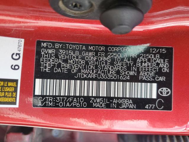 2016 TOYOTA PRIUS JTDKARFU3G3501624