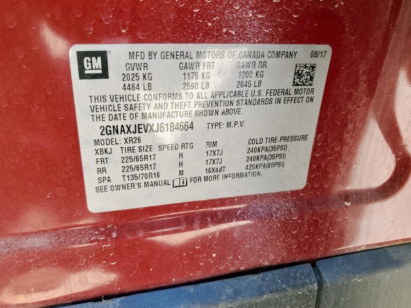 2018 CHEVROLET EQUINOX LT 2GNAXJEVXJ6184664