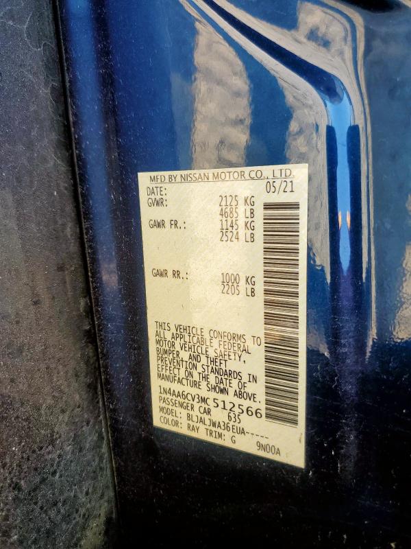 2021 NISSAN MAXIMA SV - 1N4AA6CV3MC512566