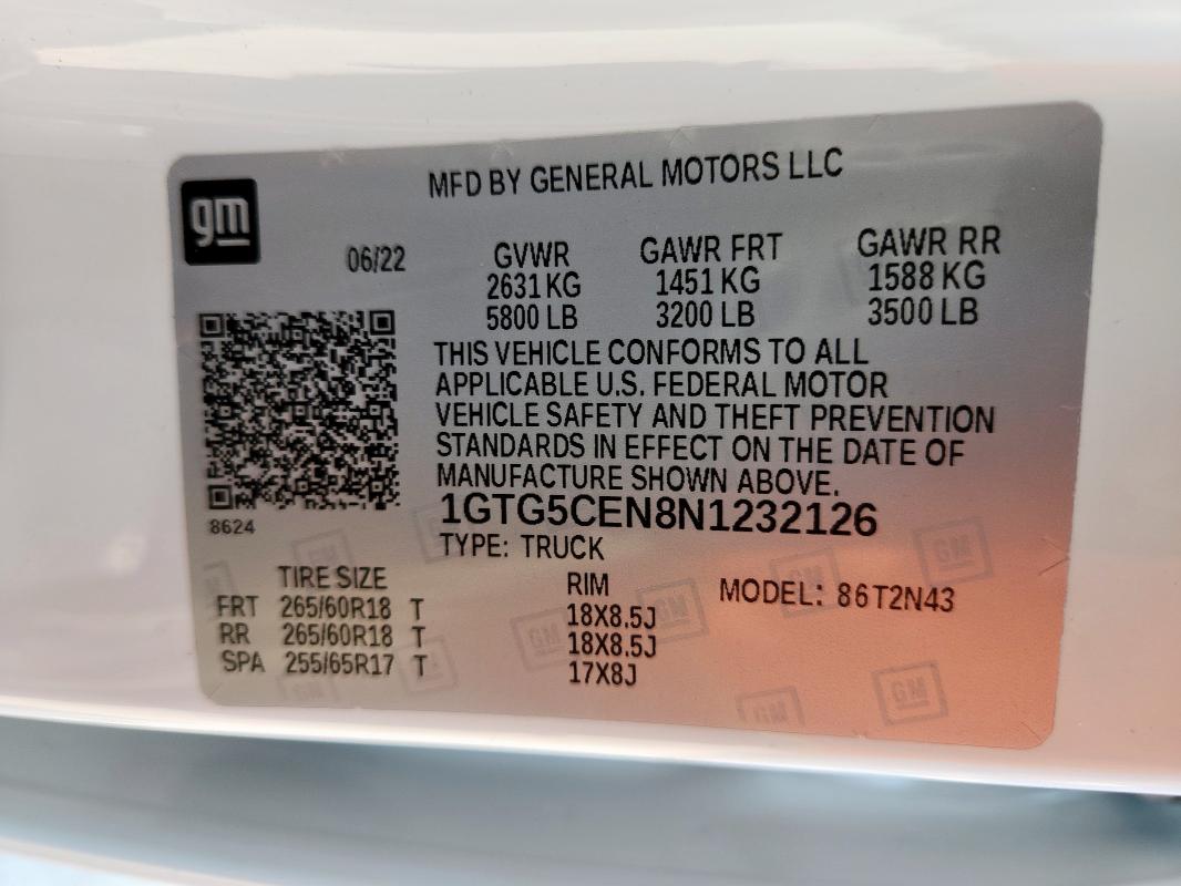 2022 GMC CANYON ELE 1GTG5CEN8N1232126