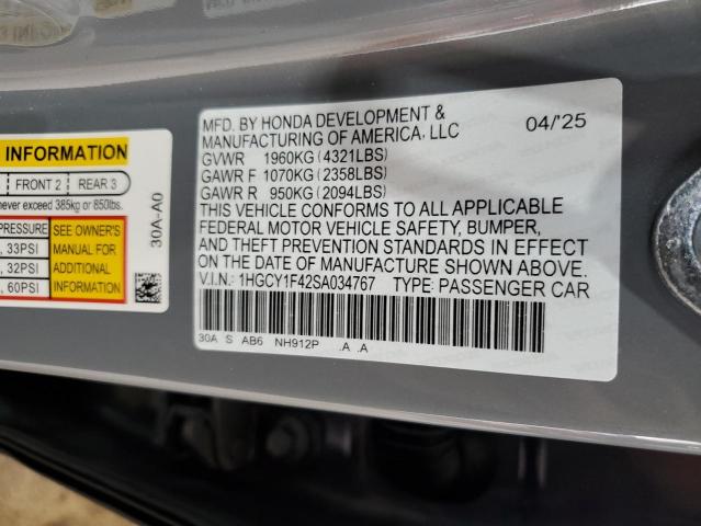 2025 HONDA ACCORD SE 1HGCY1F42SA034767