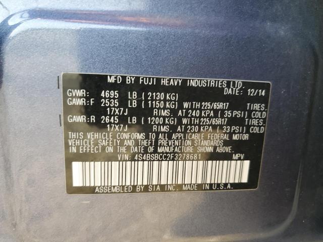 2015 SUBARU OUTBACK 2.5I PREMIUM 4S4BSBCC2F3278681